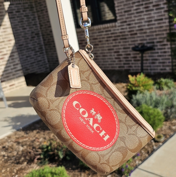 Coach Tan and Red Wristlet Clutch - Picture 1 of 4